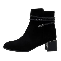 Botine dama, negru, elegante, piele intoarsa, cu snur decorativ, cu toc, Epica K3K350091-01-I-Negru (Marime: 36)