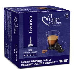 Italian Coffee GENOVA DEK compatibile A Modo Mio, 16 capsule