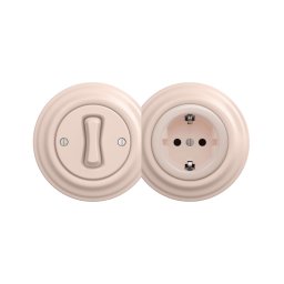 Kliklap - Întrerupător unipolar retro nr. 1 și priză SCHUKO 230V cu ramă, roz antic