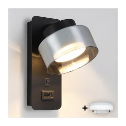 Brilagi - LED Lampă de perete AURA LUX cu port USB 1xGX53/30W/230V, negru/fumuriu