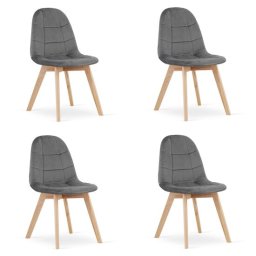 Set 4 scaune bucatarie/living, Artool, Bora, catifea gri inchis, picioare lemn natur, 44.5x54x81.5 cm