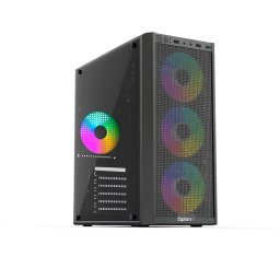 Carcasa ATX cu sursa 500W OptimX Prime, Iluminare RGB Reglabila, Sticla Temperata 4 ventilatoare aRBG de 120mm, design premium NewTechnology Media