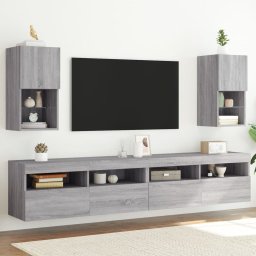 Comode TV cu lumini LED, 2 buc., gri sonoma, 30,5x30x60 cm GartenMobel Dekor