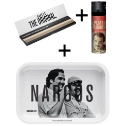 Narcos Set Pablo Escobar Foite de rulat Brown King Size natural 110mm x32 + Bricheta + Tava de rulat 18 x 14cm (USA)