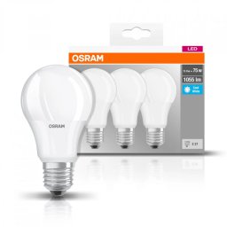 Set 3 BEC LED Osram, soclu E27, putere 10 W, forma clasic, lumina alb, alimentare 220 - 240 V, 000004058075819573 (timbru verde 1.35 lei)