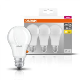 Set 3 BEC LED Osram, soclu E27, putere 10 W, forma clasic, lumina alb calda, alimentare 220 - 240 V, 000004058075819436 (timbru verde 1.35 lei)