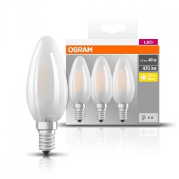 SET 3 becuri LED Osram, soclu E14, putere 4.5W, forma lumanare, lumina alb calda, alimentare 220 - 240 V, 000004058075819375 (timbru verde 1.35 lei)