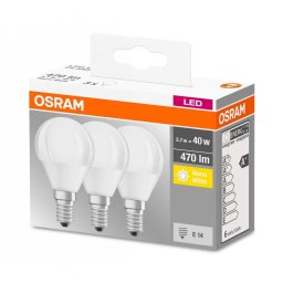 SET 3 becuri LED Osram, soclu E14, putere 5.7W, forma clasic, lumina alb calda, alimentare 220 - 240 V, 000004058075090507 (timbru verde 1.35 lei)