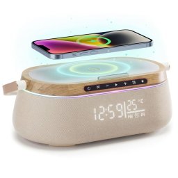 Boxa iHunt BedSide 9 in 1 Premium, 15W, Bluetooth, Lumina Ambientala, Multifunctionala, Wood