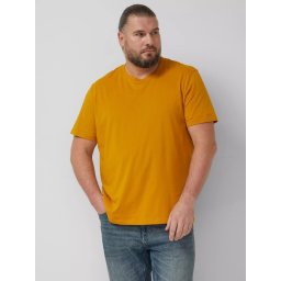 s.Oliver Big Sizes Tricou barbati big sizes cu decolteu la baza gatului, 100% bumbac, Galben inchis (SELECTATI MARIMEA: 2XL)