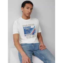 s.Oliver Tricou barbati cu imprimeu text Unleash your inner drive, croiala Regular Fit, Alb (SELECTATI MARIMEA: L)