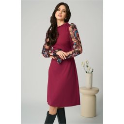 Rochie Ella Collection Iasmin eleganta din stofa mageanta cu broderie pe maneci