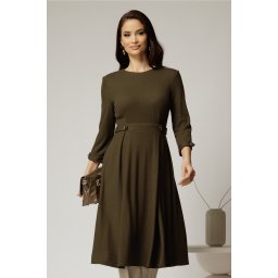 Rochie DY Fashion midi kaki din tricot cu nasturi decorativi pe talie
