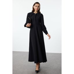 Trendyol Black Baby Collar Button Detailed Woven Dress