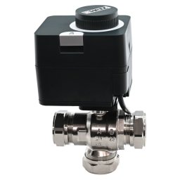 Robinet de zona Herz cu 3 cai pentru deviatie, conectori de compresie si actionare electrica, cod 1 2412 23