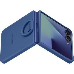Husa Galaxy Z Flip 7 - Capac protectie spate Silicone Case cu inel, Albastru