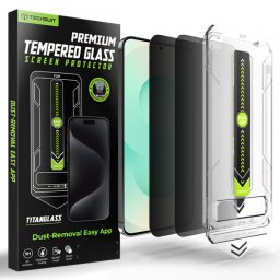 Folie de protectie Ecran Privacy Techsuit TitanGlass CrystalHD pentru Samsung Galaxy S26 Plus S947, Sticla Securizata, Full Glue, Set 2 bucati