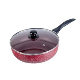 Set 2 x Tigaie din Aluminiu cu Interior si Exterior Rosu Marmorat, cu Capac din Sticla, 26 cm, Grunberg