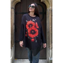 BLUZA TIP TUNICA OVERSIZED INSERTIE PIELE ECO RED POPPY CHIC MULTICOLORA TALIE UNICA TALIE UNICA Multicolora