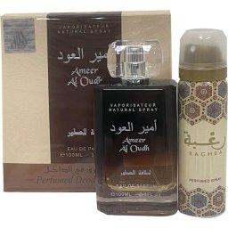 Set Lattafa Ameer Al Oud Unisex, apă de parfum 100 ml + deodorant spray 50 ml, cadou oriental premium