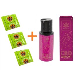 Set 3 Prezervative Cannadom Premium cu aroma de Canabis + Gel Intim cu CBD 250mg Lubrifiant Cannaline pe baza de apa 66g