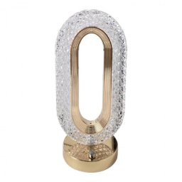 Lampă de masă LED din cristal, cu ramă aurie