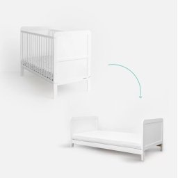 Patut din lemn masiv, transformabil pentru bebe si junior, clasic alb 140 x 70 cm