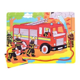 Puzzle incastru din lemn - Pompieri in misiune ( 9 piese)