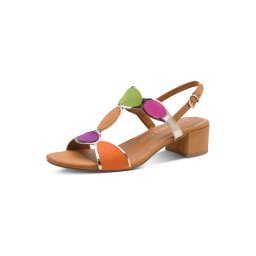 MARCO TOZZI Sandale maro caramel / verde kiwi / portocaliu / argintiu
