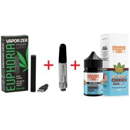 Set baterie Vaporizator Euphoria+Cartus 510 pod+E-Liquid CBD 1500mg 50ml Girl Scout Cookies Orange County Cali