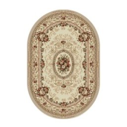 Covor Oval, 80 x 150 cm, Crem / Bej, Model Floral Lotos