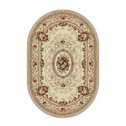 Covor Oval, 100 x 200 cm, Crem / Bej, Model Floral Lotos