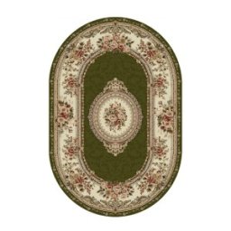 Covor Oval, 80 x 150 cm, Verde / Crem, Model Floral Lotos