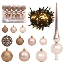 Set globuri Craciun cu varf & 150 LED-uri 61 piese, roz auriu GartenMobel Dekor