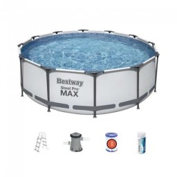 Piscina structura metalica, rotunda, pompa filtrare, scara, test analiza apa, 366x100 cm, Bestway Steel Pro Max GartenVIP DiyLine