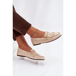 Mocasini de damă cu ciucuri, bej deschis
