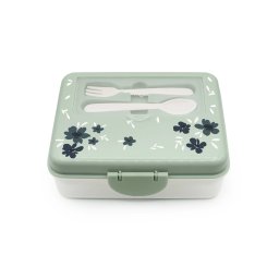 CUTIE PRANZ BENTO 2 NIVELE CU TACAMURI MELII FLORI ALBASTRE