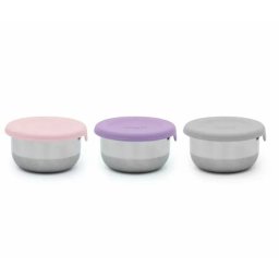 SET 3 RECIPIENTE MINI INOX CU CAPAC SILICON, MELII, ROZ MOV GRI