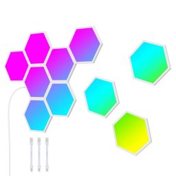 Set 10 Smart LED panouri Govee Glide Hexa RGBIC H6061, Sincronizare muzicala, Wi-Fi, Control vocal, Alb