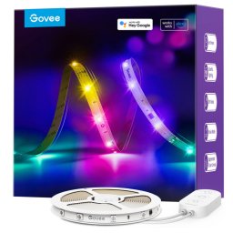 Banda LED Smart Govee RGBIC H618A3D1, 12 W, 5 m, 90 LED-uri, Wi-Fi, Bluetooth, Alexa, Control vocal si mobil, Alb