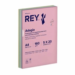 Hartie color REY Adagio, A4, 160g, mix, 5x20 coli, culori pastel