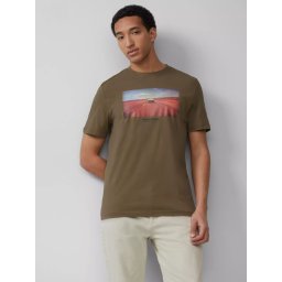 s.Oliver Tricou barbati cu imprimeu foto, Regular fit, Maro (SELECTATI MARIMEA: XL)