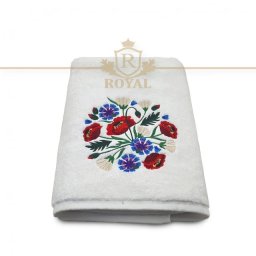 Prosop baie Brodat Model Maci, Bumbac 100%, Alb, 70x140cm