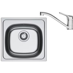 Pachet chiuveta bucatarie inox Franke SKN 610, dreptunghiulara, 1 cuva, 45.5x43.5x15 cm, adancime cuva 15 cm + Baterie Basic Crom, rotatie pipa 360°, discuri ceramice, furtunuri flexibile inox, Inox lucios, 101.0729.877