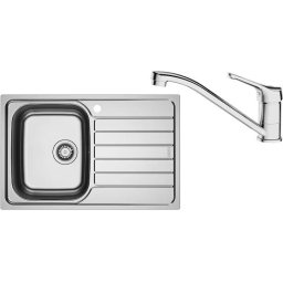 Pachet chiuveta bucatarie inox Franke SKX 611-78/50 DR, dreptunghiulara, 1 cuva si picurator pe partea dreapta, 78x50x15 cm, adancime cuva 15 cm + Baterie Basic Crom, discuri ceramice, furtunuri flexibile inox, Inox lucios, 101.0737.735