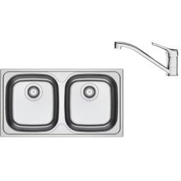 Pachet chiuveta bucatarie inox Franke SKN 620-78, dreptunghiulara, 2 cuve, dimensiune 78x43.5x14 cm, adancime cuva 14 cm + Baterie Basic Crom, rotatie pipa 360°, discuri ceramice, furtunuri flexibile inox, Inox lucios, 101.0737.703