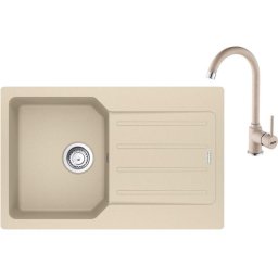 Pachet chiuveta bucatarie compozit fragranite Franke UCG 611-78, dreptunghiulara, 1 cuva cu picurator, 78x50x19 cm, adancime cuva 19 cm + Baterie Pola, rotatie pipa 360°, discuri ceramice, furtunuri flexibile inox, Avena, 114.0737.142