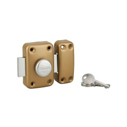 Broasca aplicata APACHE cu buton, pentru ușa de intrare, cilindru 50mm, oțel, 3 chei, epoxid auriu - THIRARD