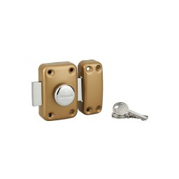 Broasca aplicata APACHE cu buton, pentru ușa de intrare, cilindru 60mm, oțel, 3 chei, epoxid auriu - THIRARD