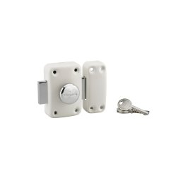 Broasca aplicata APACHE cu buton, pentru ușa de intrare, cilindru de 45 mm, oțel, 3 chei, epoxid alb - THIRARD